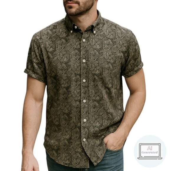 Billy Reid Mens Standard Fit Shirt Short Sleeve Jacquard Cotton Size L - Picture 1 of 13